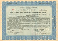 Green and Coates Streets Philadelphia Passenger Railway Co. - Stock Certificate